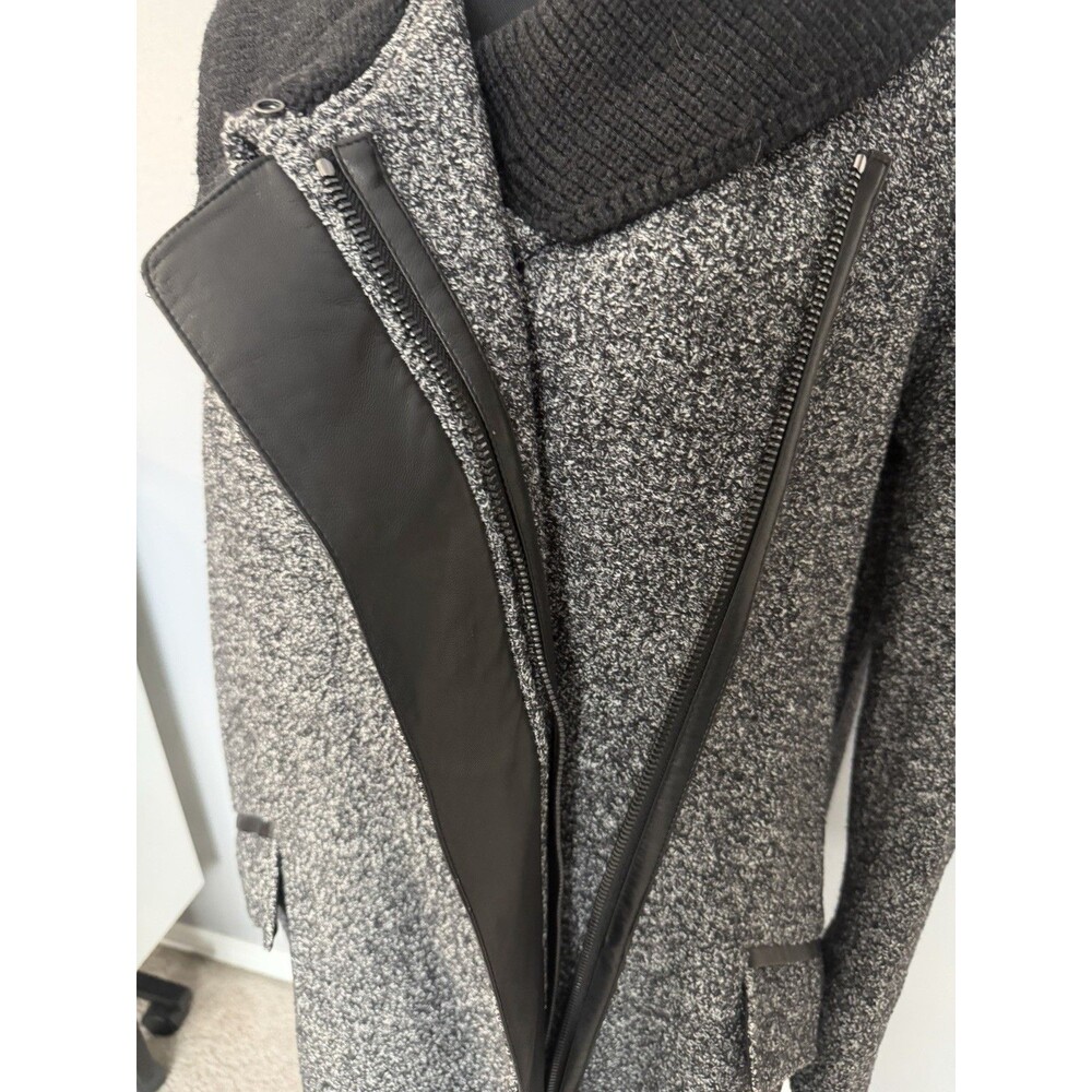 Vince Shawl Wool Blend Tweed Lamb Leather Trim Coat Womens Sz Large Jacket EUC - Picture 7 of 15